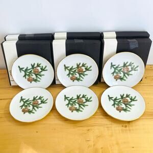 6 Vtg Bing Grondahl 4" Dessert Plates Christmas Evergreen Branch Basket Decor